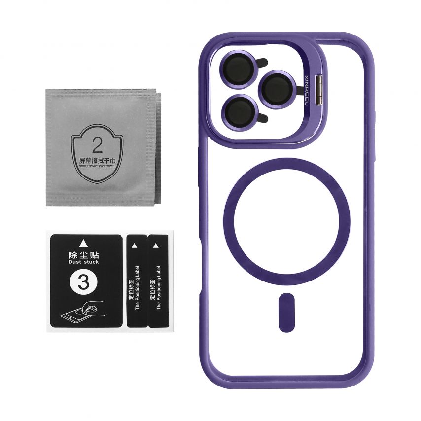 Чехол с функцией MagSafe для Apple iPhone 16 Pro Max с подставкой и защитой для камер violet