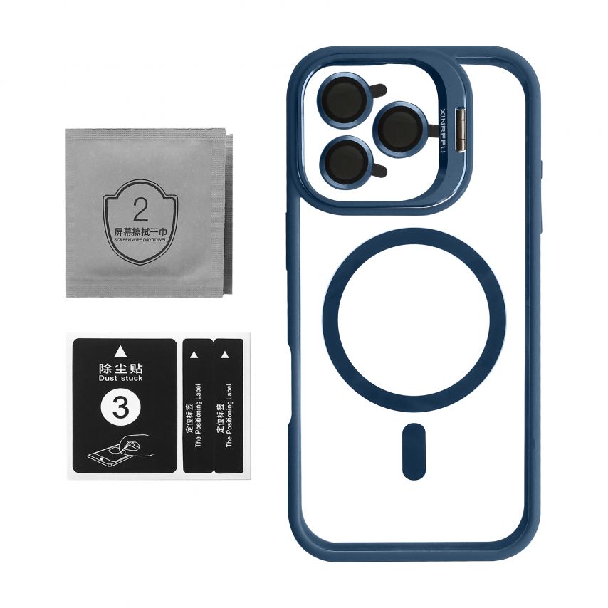 Чехол с функцией MagSafe для Apple iPhone 16 Pro Max с подставкой и защитой для камер dark blue