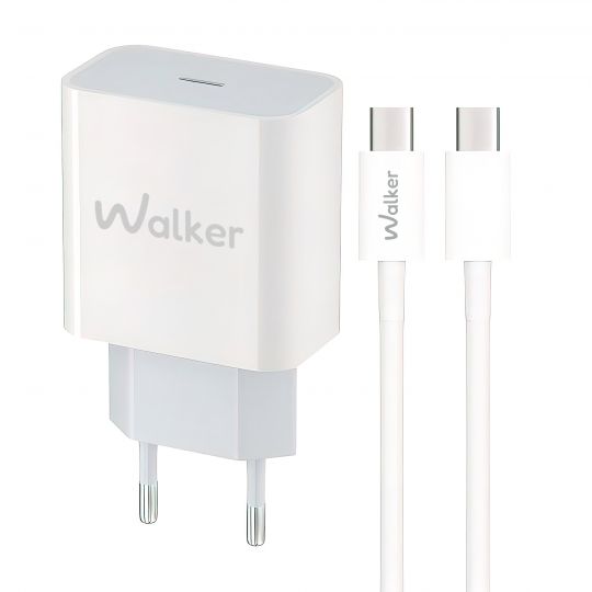 Мережевий зарядний пристрій (адаптер) 2в1 WALKER WH-39 PD / 3A / 20W + Data Cable Type-C to Type-C white - купити за 368.13 грн у Києві, Україні