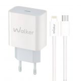 Сетевое зарядное устройство (адаптер) 2в1 WALKER WH-39 PD / 3A / 20W + Data Cable Type-C to Lightning white