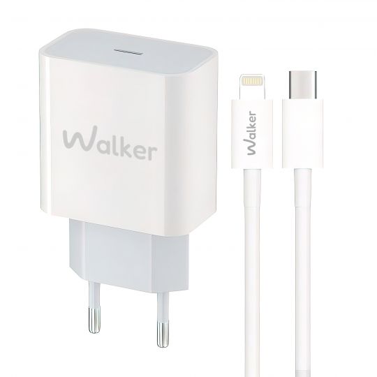 Сетевое зарядное устройство (адаптер) 2в1 WALKER WH-39 PD / 3A / 20W + Data Cable Type-C to Lightning white - купить за 400.03 грн в Киеве, Украине