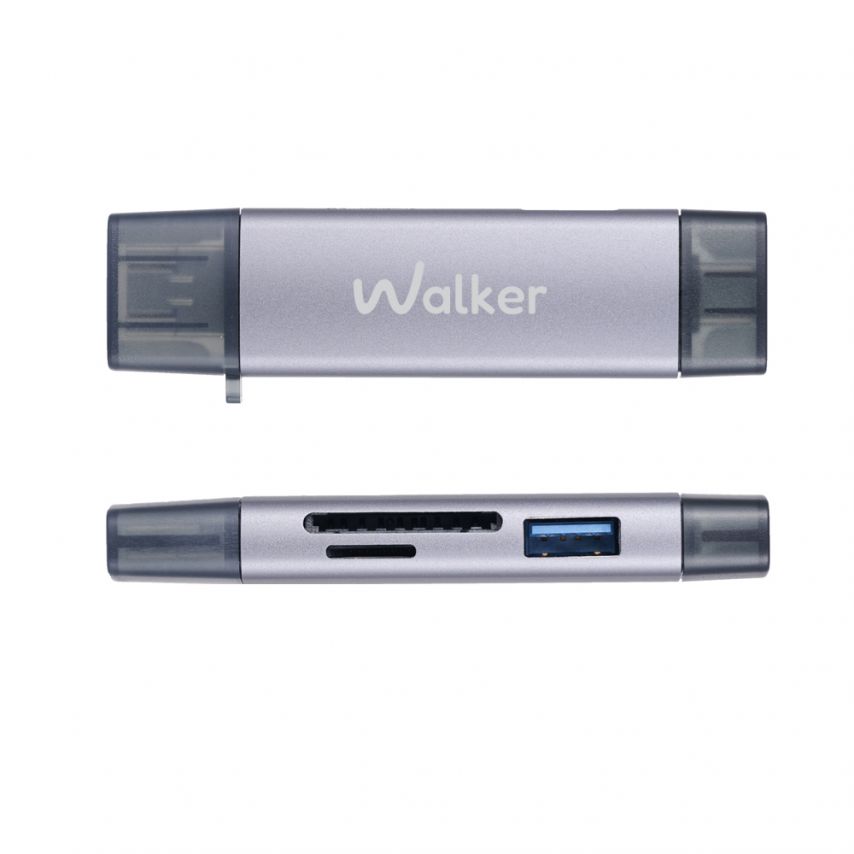 Кардридер 6в1 WALKER WCD-83 (выход USB/Micro, Type-C) grey