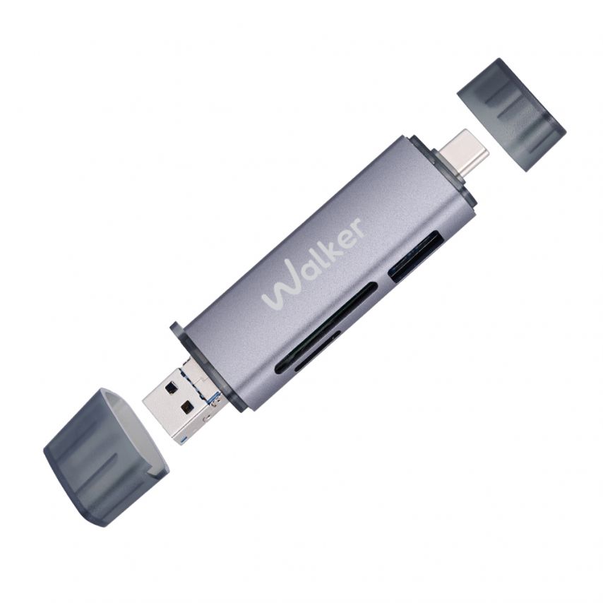 Кардридер 6в1 WALKER WCD-83 (выход USB/Micro, Type-C) grey