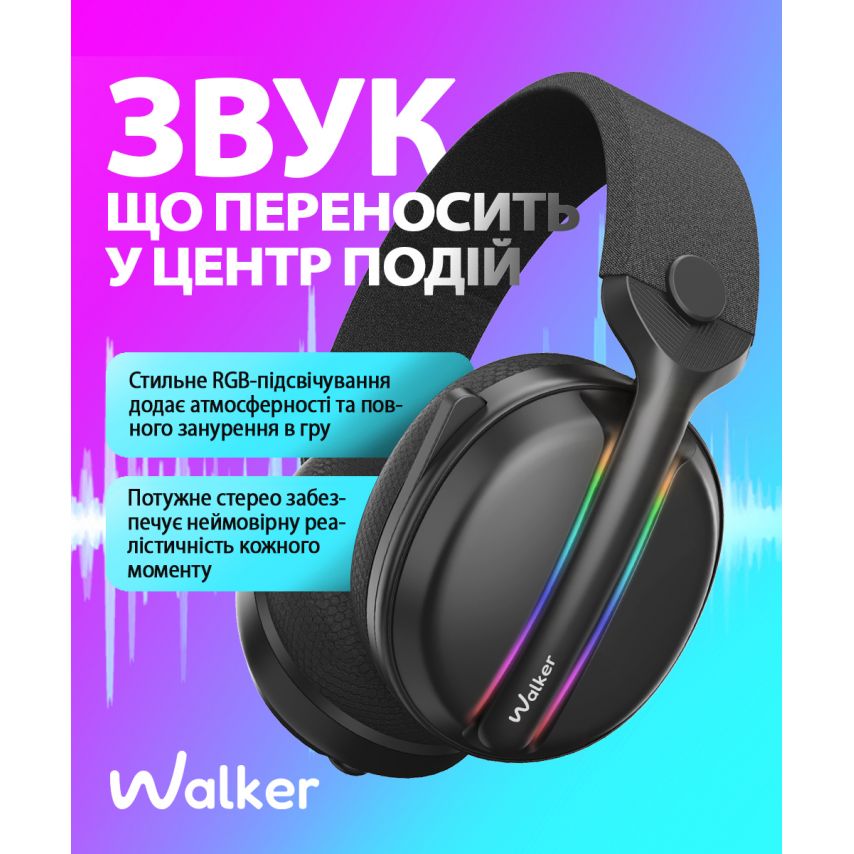 Ігрові навушники Bluetooth WALKER WBT-83 black