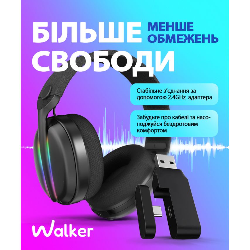 Ігрові навушники Bluetooth WALKER WBT-83 black
