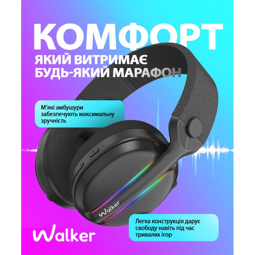 Ігрові навушники Bluetooth WALKER WBT-83 black