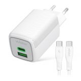 Сетевое зарядное устройство (адаптер) 2в1 WALKER WH-75 GAN 65W + Data Cable Type-C to Type-C white