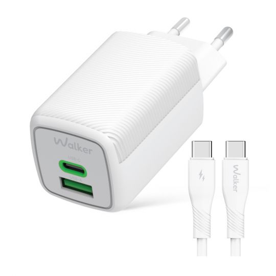 Сетевое зарядное устройство (адаптер) 2в1 WALKER WH-75 GAN 65W + Data Cable Type-C to Type-C white - купить за 1 111.93 грн в Киеве, Украине
