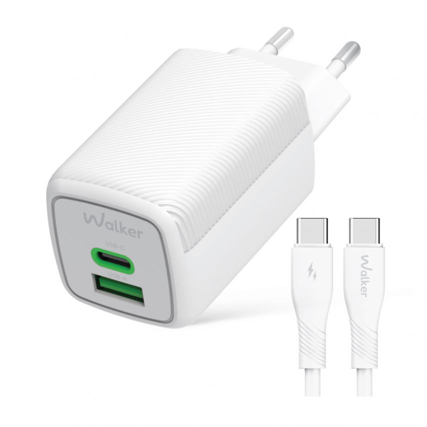 Сетевое зарядное устройство (адаптер) 2в1 WALKER WH-75 GAN 65W + Data Cable Type-C to Type-C white