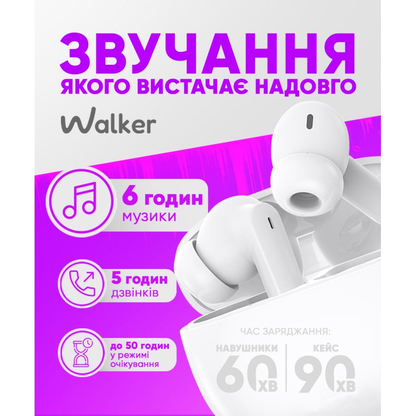 Навушники Bluetooth WALKER WTS-67 ANC+ENC black