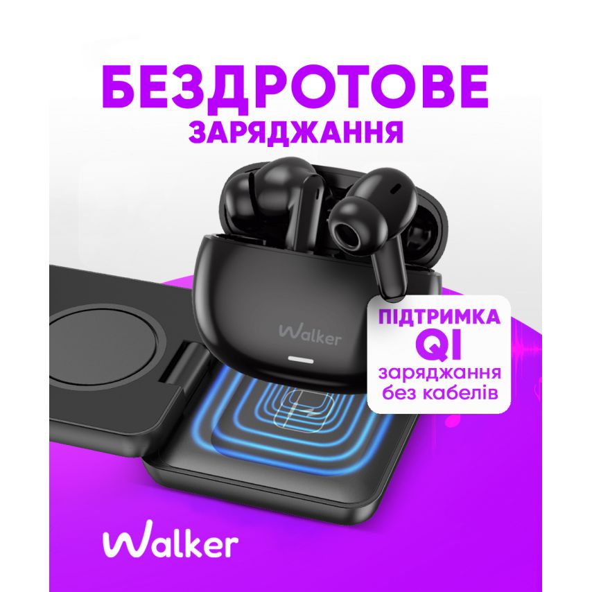 Навушники Bluetooth WALKER WTS-67 ANC+ENC black
