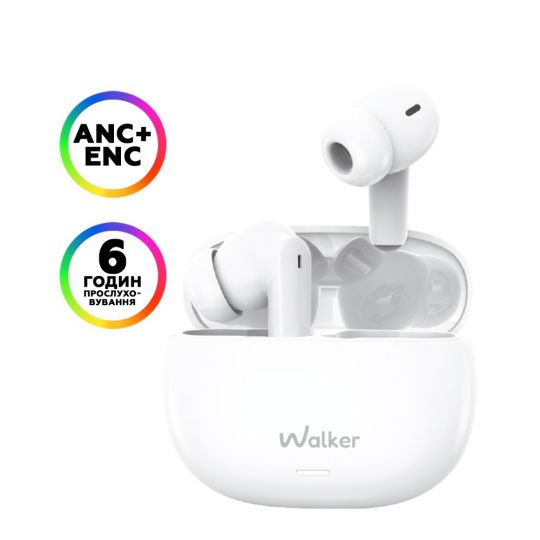 Навушники Bluetooth WALKER WTS-67 ANC+ENC white - купити за 1 197.00 грн у Києві, Україні
