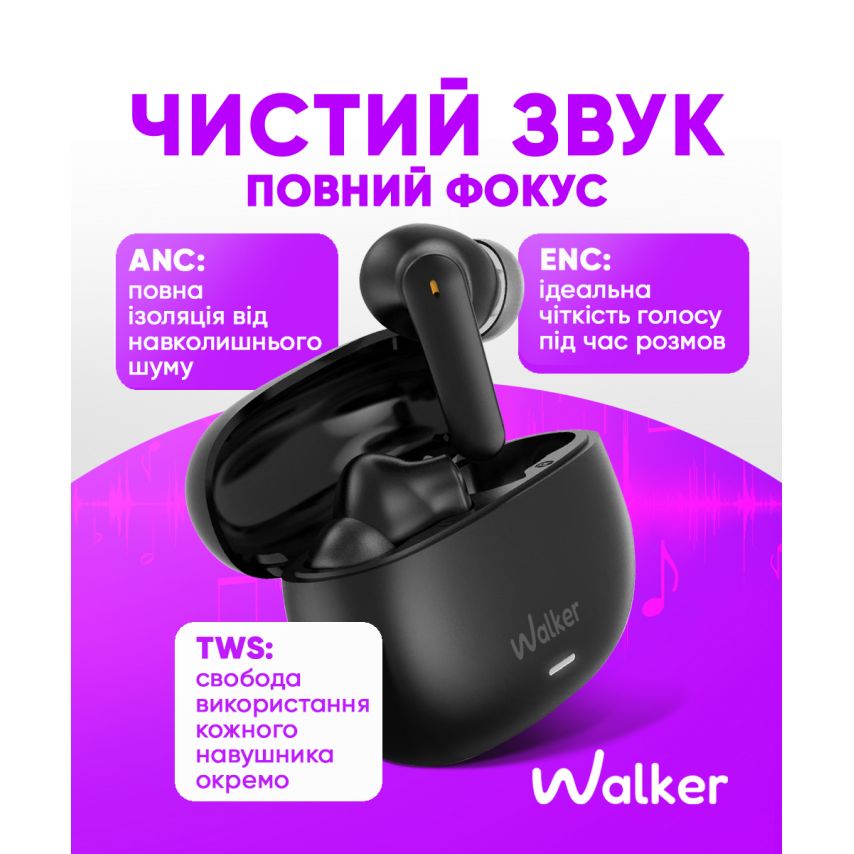 Навушники Bluetooth WALKER WTS-67 ANC+ENC white