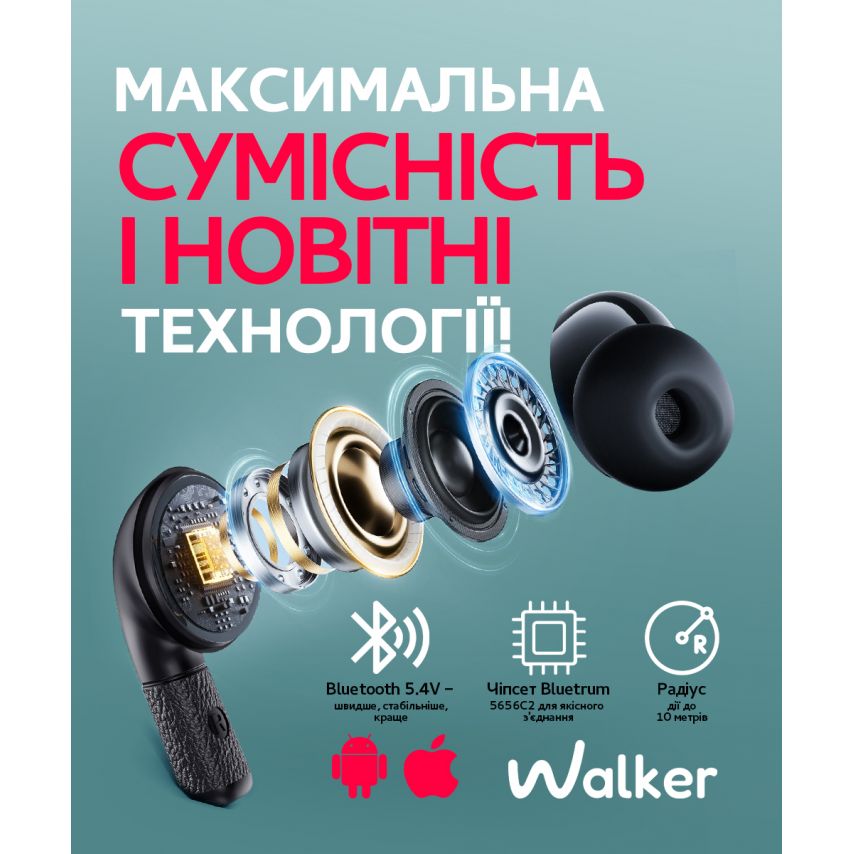Наушники Bluetooth WALKER WTS-39 ENC black