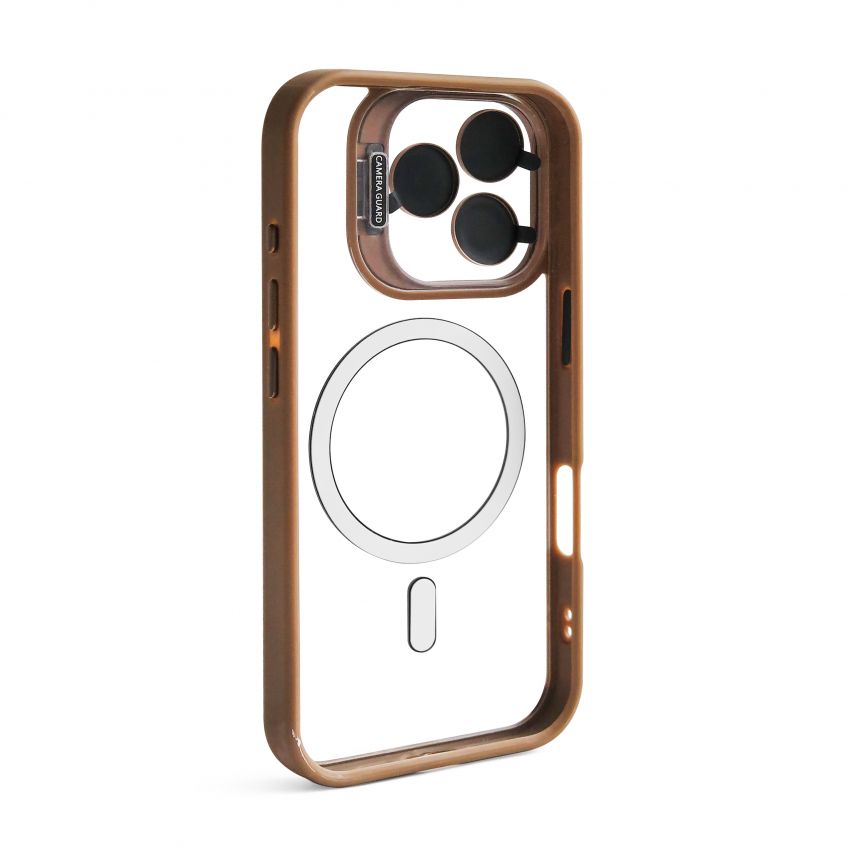 Чехол с функцией MagSafe для Apple iPhone 16 Pro с подставкой и защитой для камер gold brown (9)