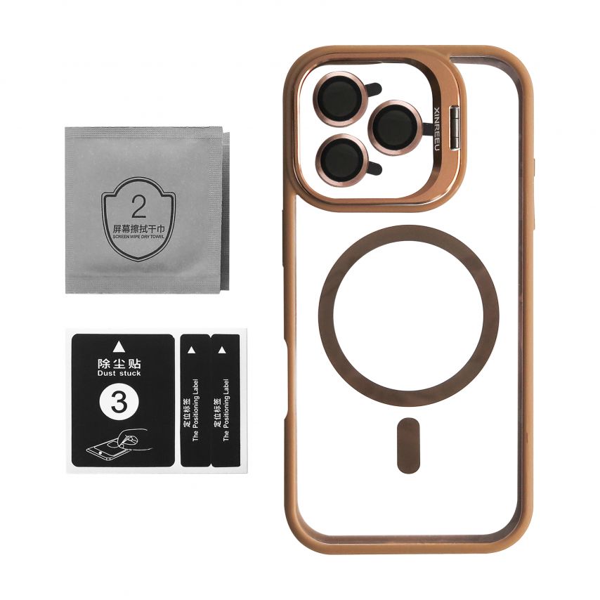 Чехол с функцией MagSafe для Apple iPhone 16 Pro с подставкой и защитой для камер gold brown (9)