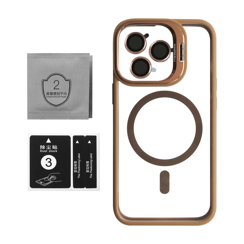 Чохол з функцією MagSafe для Apple iPhone 13 Pro Max з підставкою та захистом для камер gold brown (9)