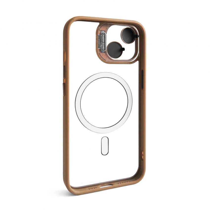 Чехол с функцией MagSafe для Apple iPhone 15 с подставкой и защитой для камер gold brown (9)