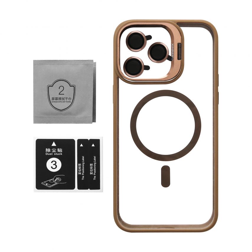 Чехол с функцией MagSafe для Apple iPhone 14 Pro Max с подставкой и защитой для камер gold brown (9)