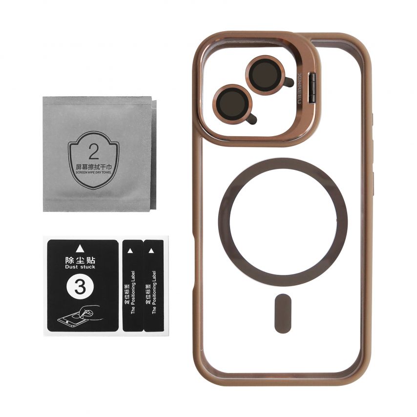 Чехол с функцией MagSafe для Apple iPhone 16 с подставкой и защитой для камер gold brown (9)
