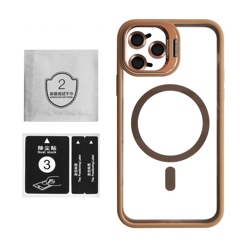 Чехол с функцией MagSafe для Apple iPhone 11 Pro с подставкой и защитой для камер gold brown (9)