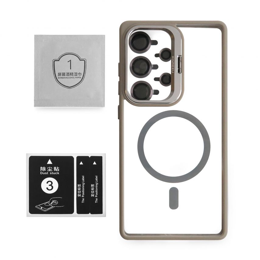 Чохол з функцією MagSafe для Samsung Galaxy S25 Ultra/S938 (2025) з підставкою та захистом для камер light grey (6)