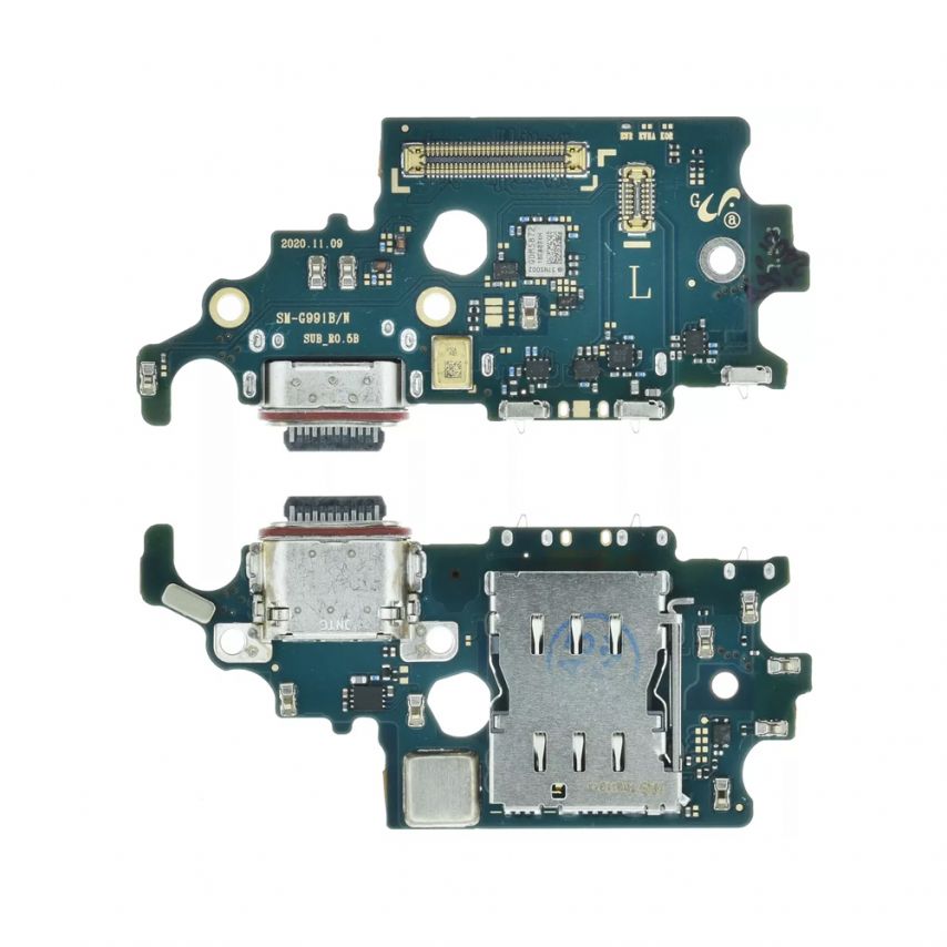 Шлейф (нижняя плата) для Samsung Galaxy S21/G991B (2021) с разъемом зарядки, Sim-карты и микрофоном High Quality