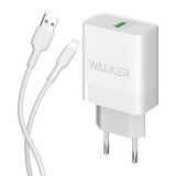 Сетевое зарядное устройство (адаптер) 2в1 WALKER WH-35 1USB / QC3.0 / 3A / 18W + Data Cable USB to Lightning white