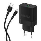 Сетевое зарядное устройство (адаптер) 2в1 WALKER WH-35 1USB / QC3.0 / 3A / 18W + Data Cable USB to Lightning black