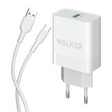 Мережевий зарядний пристрій (адаптер) 2в1 WALKER WH-35 1USB / QC3.0 / 3A / 18W + Data Cable USB to Type-C white
