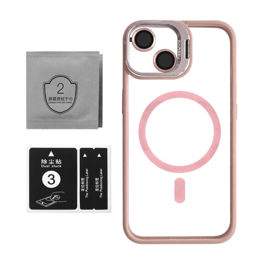 Чохол з функцією MagSafe для Apple iPhone 13 з підставкою та захистом для камер pink (10)