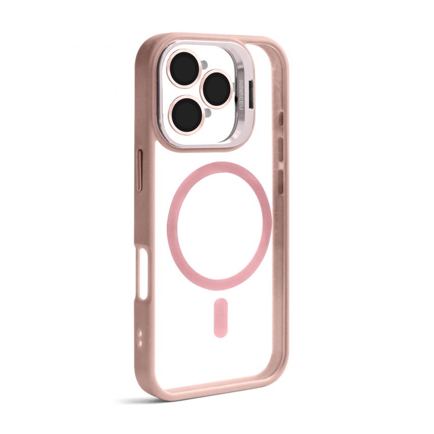 Чехол с функцией MagSafe для Apple iPhone 15 Pro с подставкой и защитой для камер pink (10)