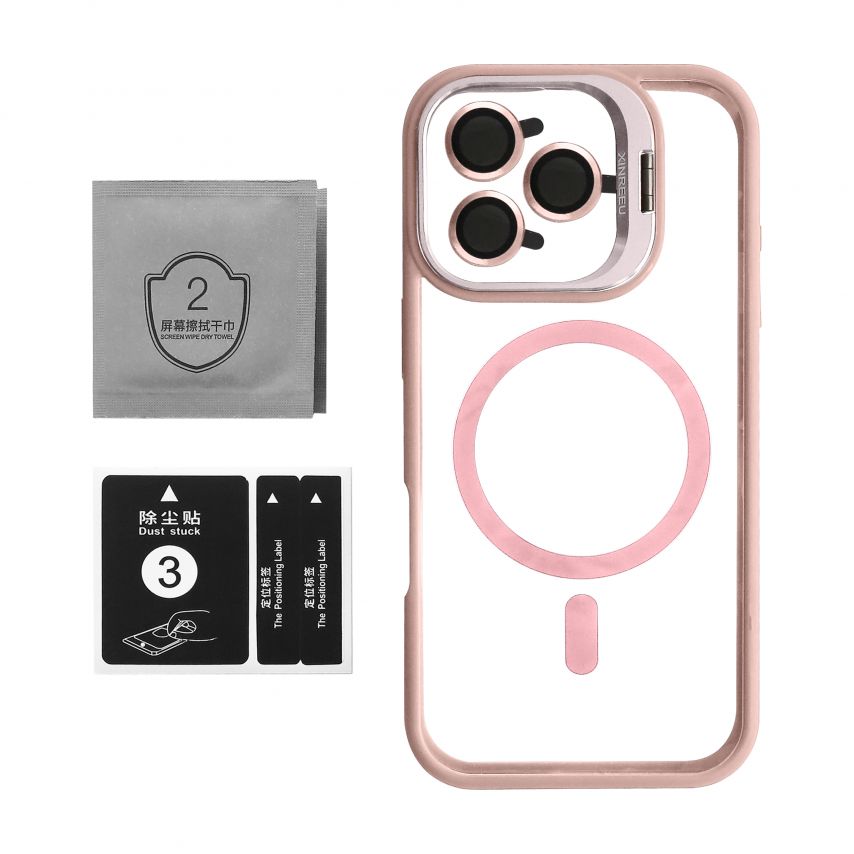 Чохол з функцією MagSafe для Apple iPhone 16 з підставкою та захистом для камер pink (10)