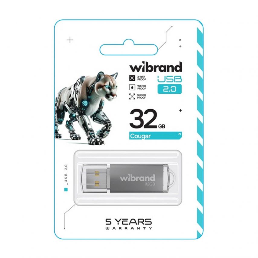 Флеш-пам'ять USB Wibrand Cougar 32GB USB 2.0 silver