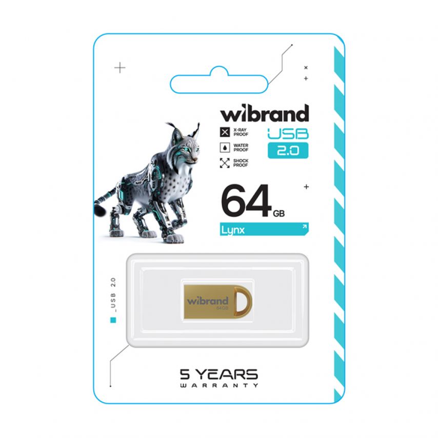 Флеш-пам'ять USB Wibrand Lynx 64GB USB 2.0 gold