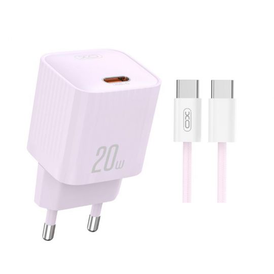 Мережевий зарядний пристрій (адаптер) 2в1 XO L146 PD_20W + Data Cable Type-C to Type-C purple - купити за 265.80 грн у Києві, Україні