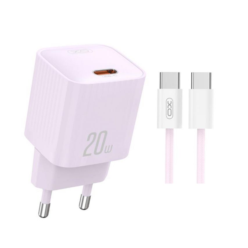 Сетевое зарядное устройство (адаптер) 2в1 XO L146 PD_20W + Data Cable Type-C to Type-C purple