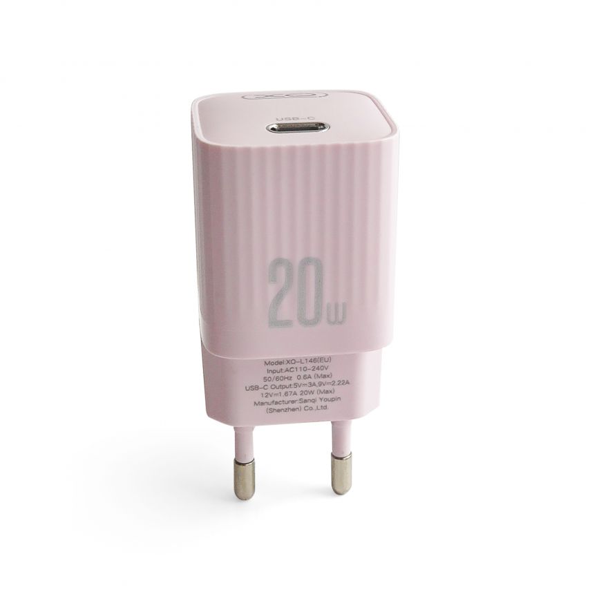 Сетевое зарядное устройство (адаптер) 2в1 XO L146 PD_20W + Data Cable Type-C to Type-C purple