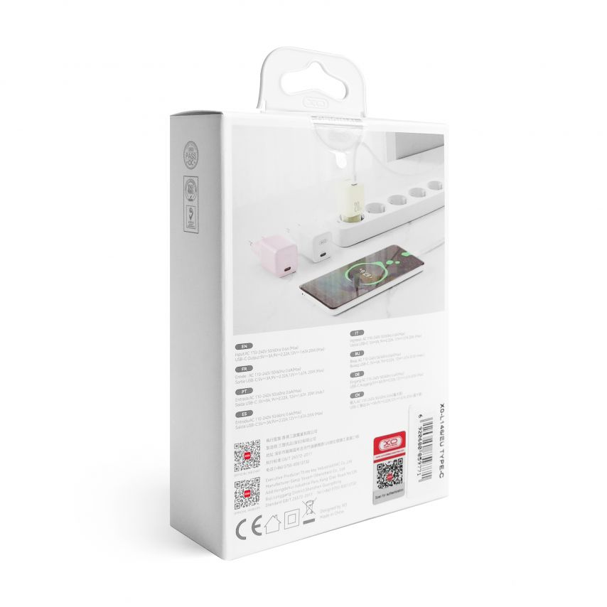 Сетевое зарядное устройство (адаптер) 2в1 XO L146 PD_20W + Data Cable Type-C to Type-C purple