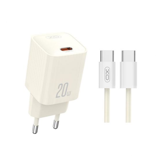 Сетевое зарядное устройство (адаптер) 2в1 XO L146 PD_20W + Data Cable Type-C to Type-C beige