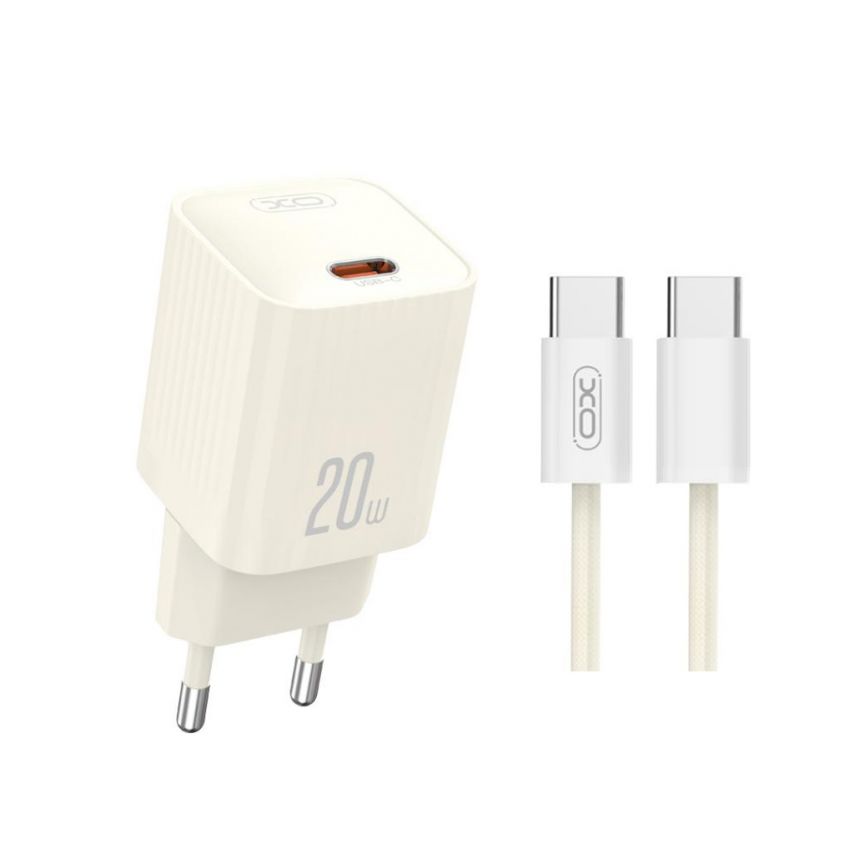 Сетевое зарядное устройство (адаптер) 2в1 XO L146 PD_20W + Data Cable Type-C to Type-C beige