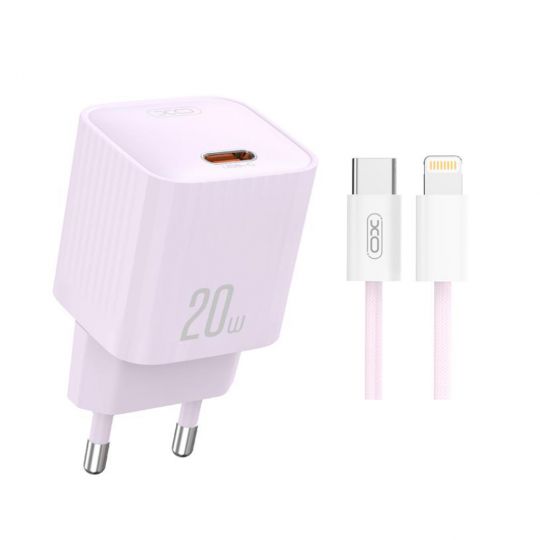 Мережевий зарядний пристрій (адаптер) 2в1 XO L146 PD_20W + Data Cable Type-C to Lightning purple - купити за 315.70 грн у Києві, Україні