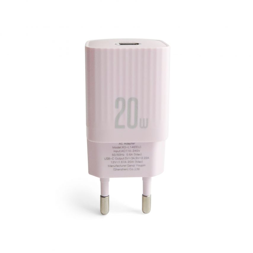 Мережевий зарядний пристрій (адаптер) 2в1 XO L146 PD_20W + Data Cable Type-C to Lightning purple
