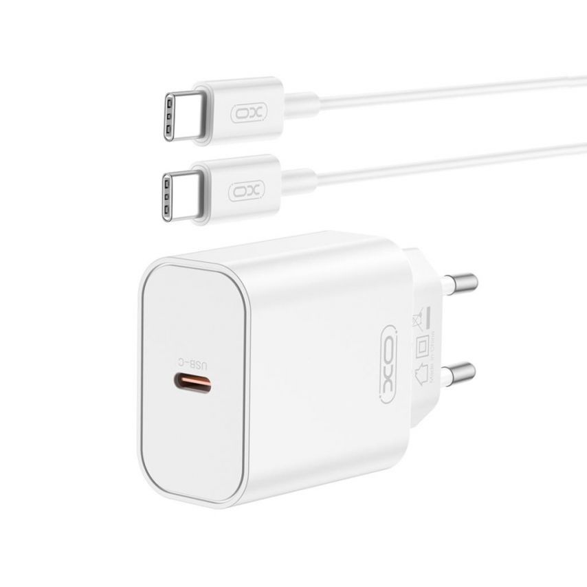 Сетевое зарядное устройство (адаптер) 2в1 XO CE32 PD_20W + Data Cable Type-C to Type-C white