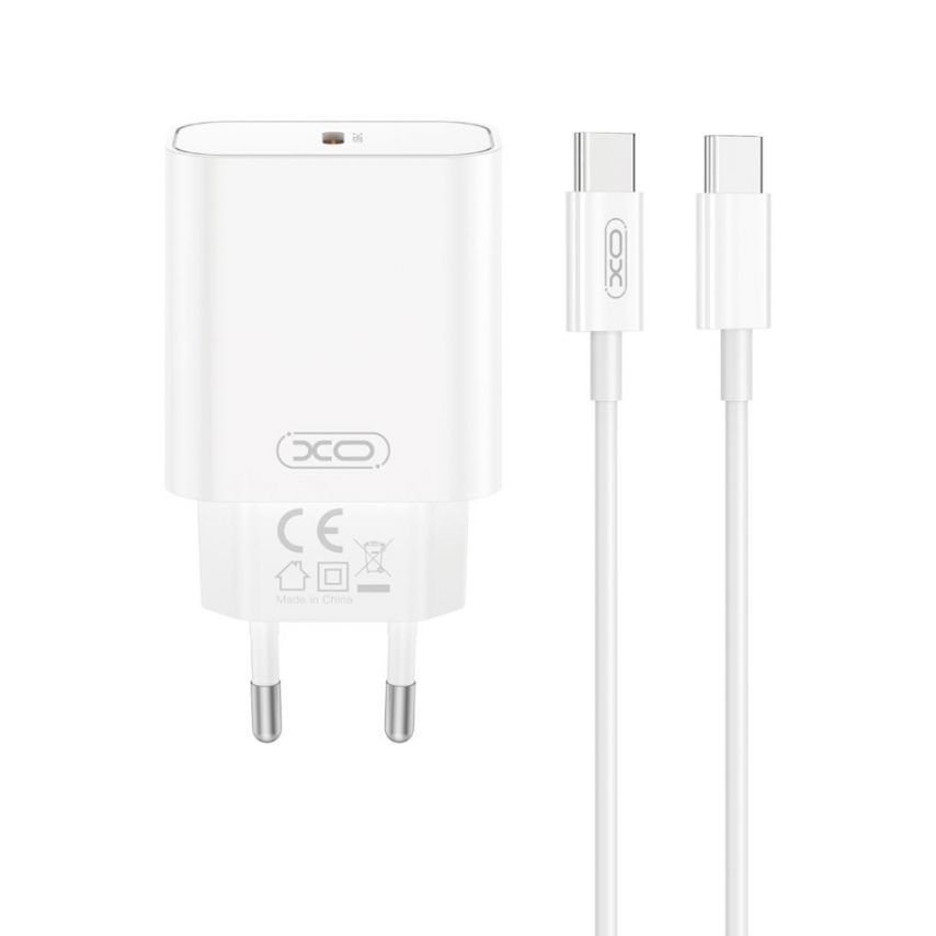Сетевое зарядное устройство (адаптер) 2в1 XO CE32 PD_20W + Data Cable Type-C to Type-C white