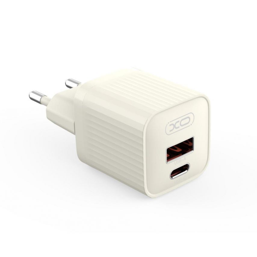 Мережевий зарядний пристрій (адаптер) 2в1 XO L147 PD_20W / QC3.0_18W + Data Cable Type-C to Lightning beige