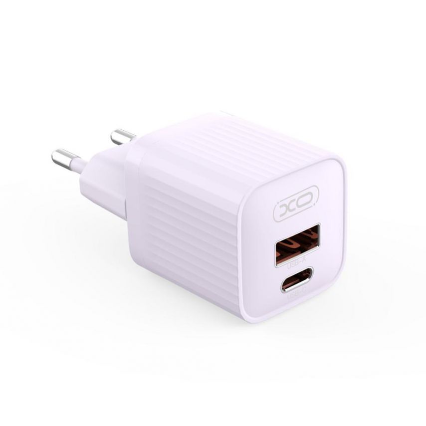 Сетевое зарядное устройство (адаптер) 2в1 XO L147 PD_20W / QC3.0_18W + Data Cable Type-C to Lightning purple