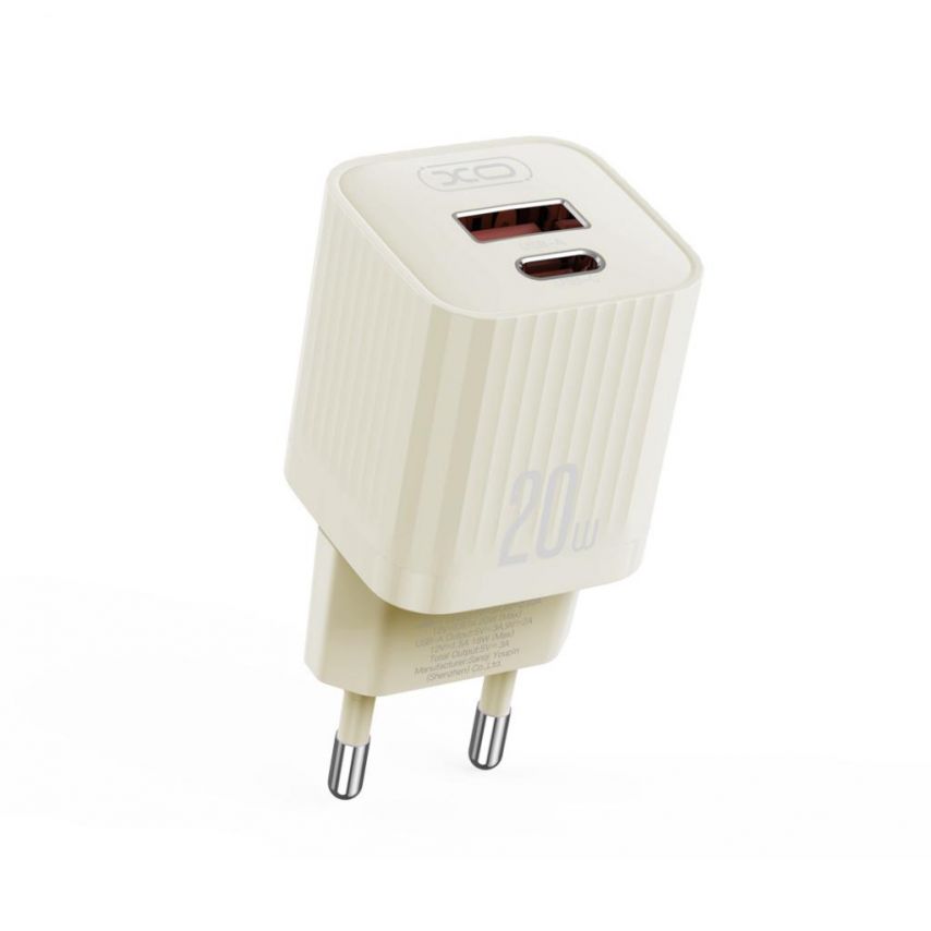 Сетевое зарядное устройство (адаптер) 2в1 XO L147 PD_20W / QC3.0_18W + Data Cable Type-C to Type-C beige