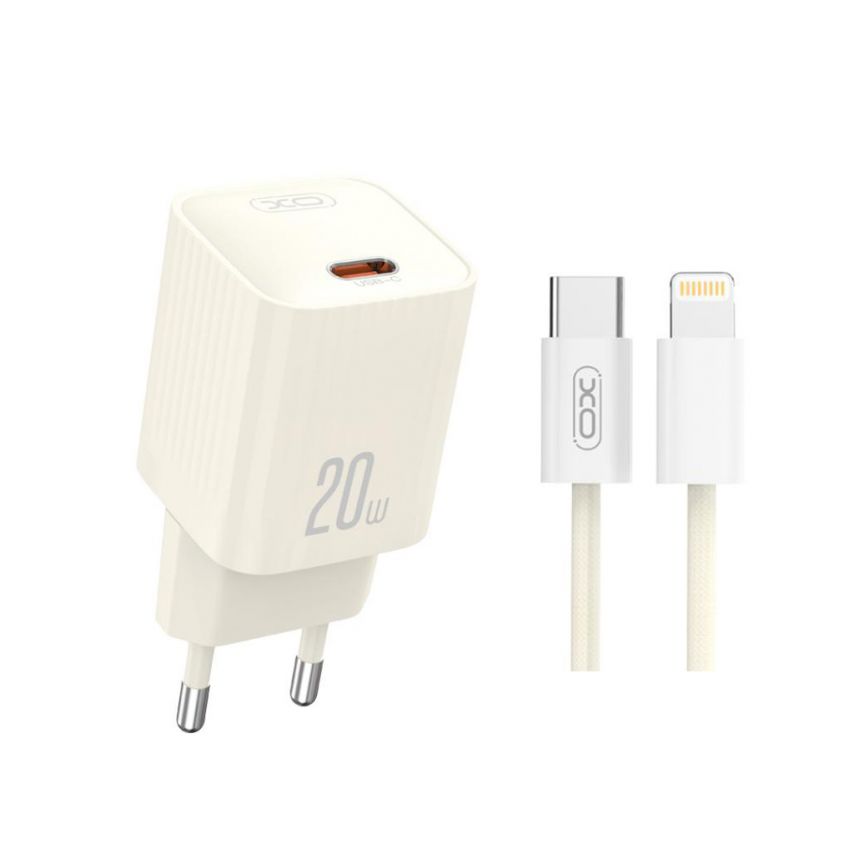 Сетевое зарядное устройство (адаптер) 2в1 XO L146 PD_20W + Data Cable Type-C to Lightning beige