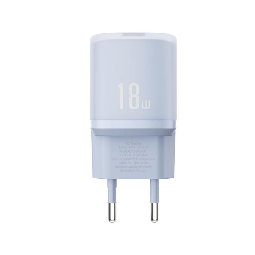 Мережевий зарядний пристрій (адаптер) XO L157 1USB/QC3.0/18W blue